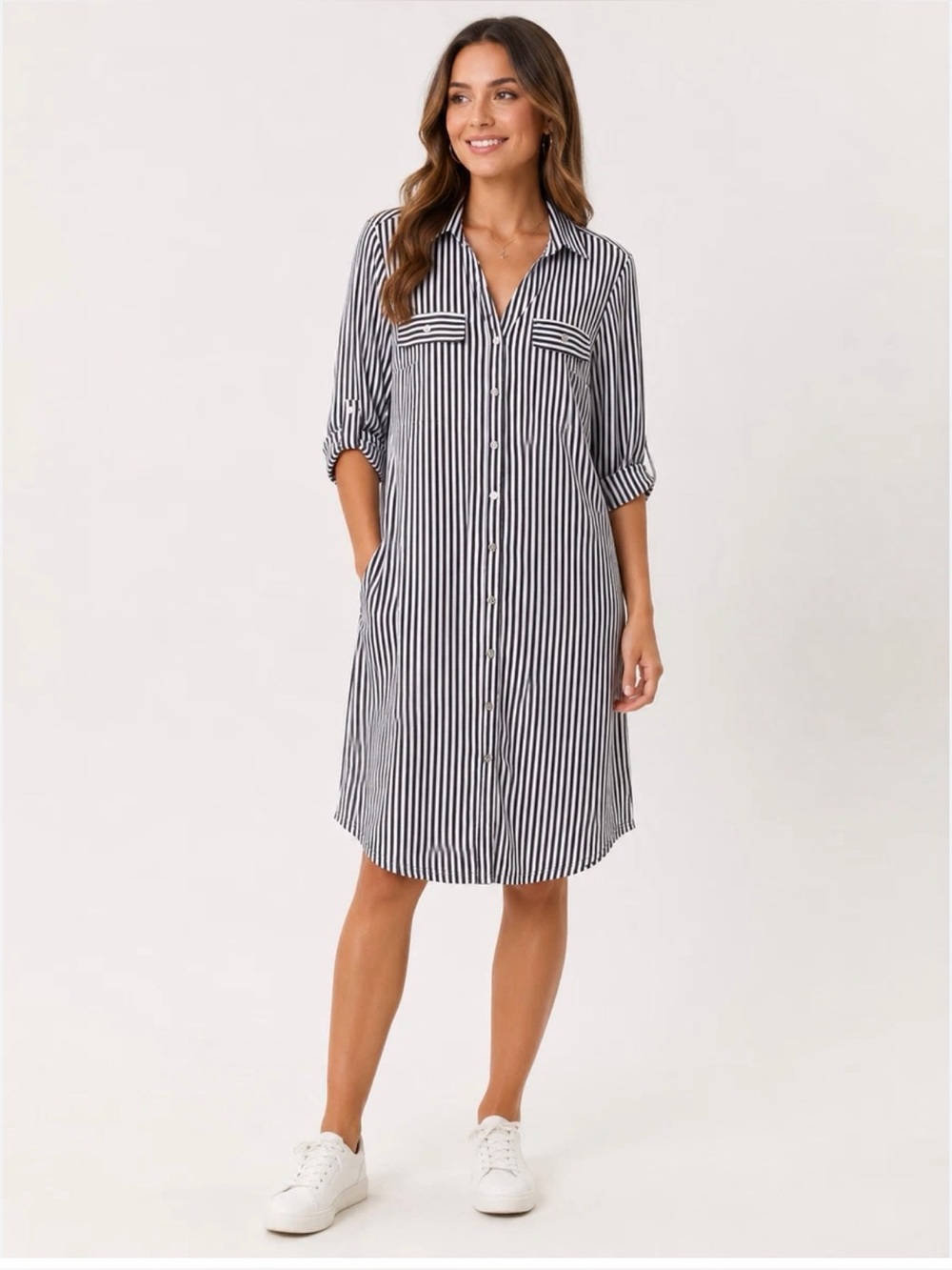 Mlle Gabrielle Black and White Striped Shirt Dress